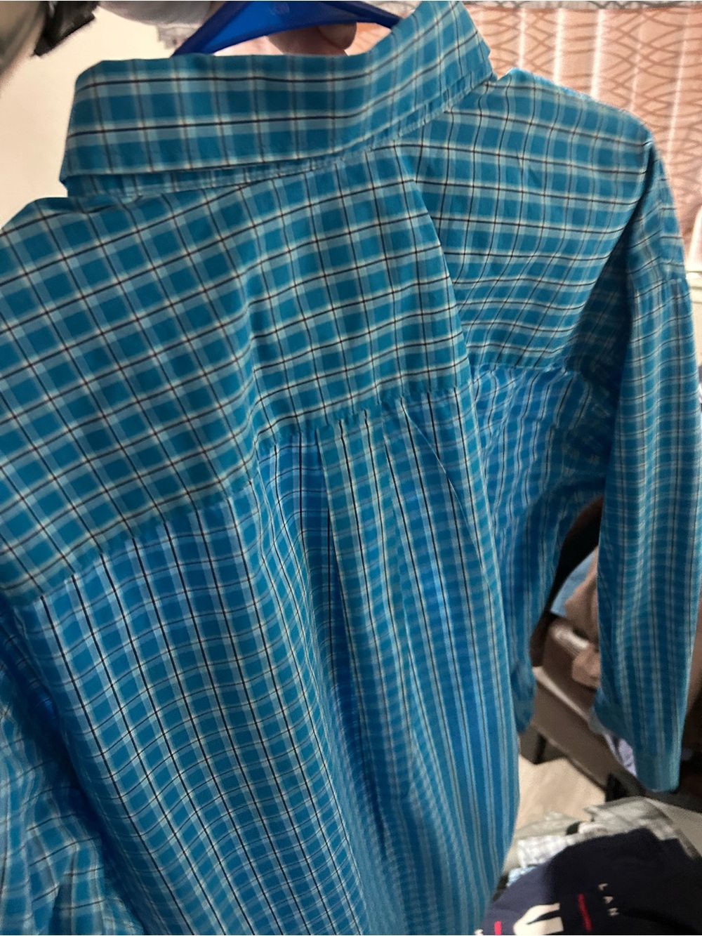 Wrangler Teal and White Plaid Button-Down Shirt